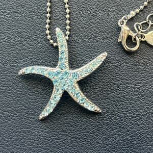 Vintage Cookie Lee Rhinestone Starfish  Aquamarine Rhinestone Necklace NWOT